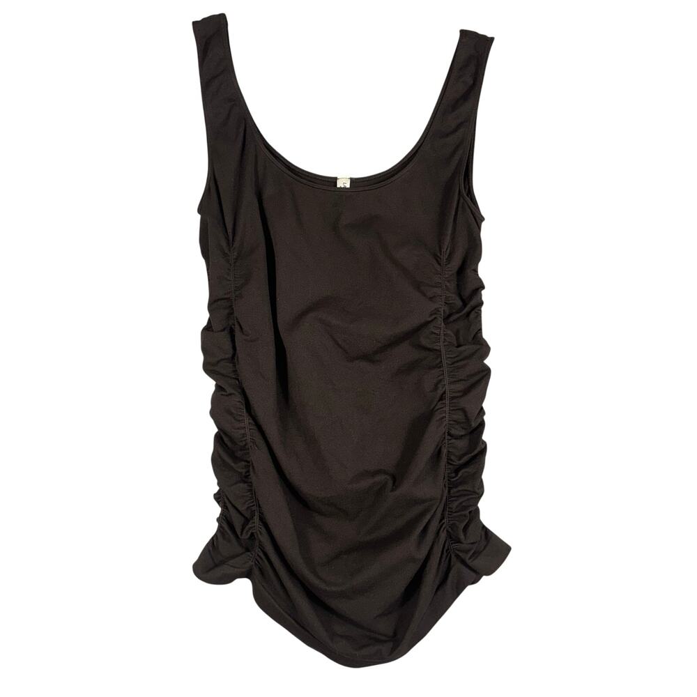 Last Tango Ruched Tank Top M/L Brown Scoop Neck Stretch Made in USA Fairygrunge